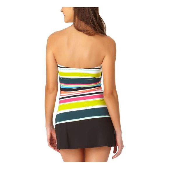 NWT ANNE COLE Women's Green Multi-Stripe Bandeau Tankini Swimsuit Top XS - Picture 2 of 5